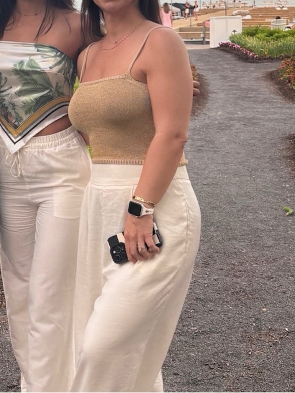Gold Beige Knit Spaghetti Strap Tank Top